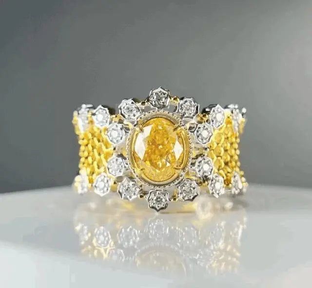 1.0075ct Yellow Diamond Honeycomb Ring