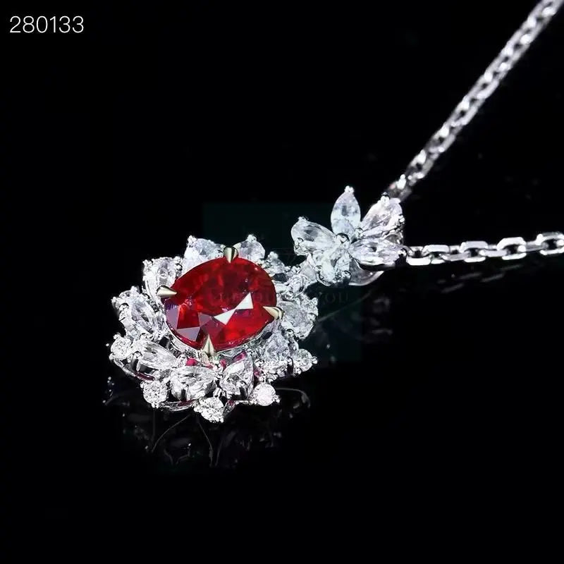 1.01ct Ruby Flower Halo Pendant  Uniquely You Online