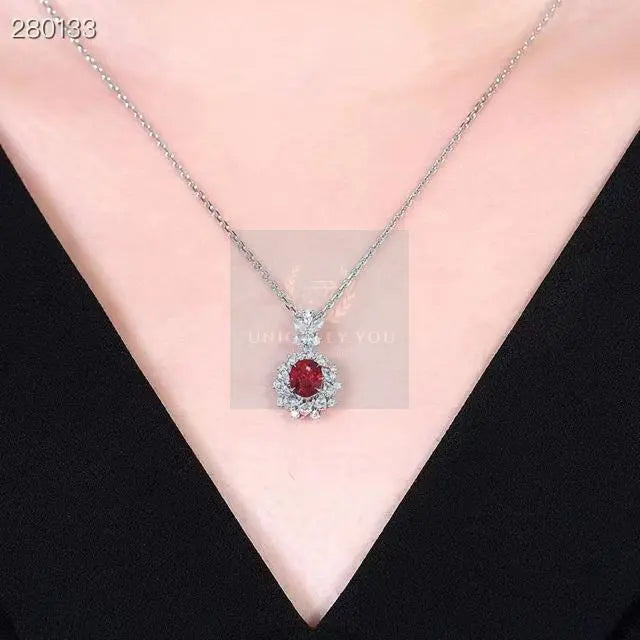 1.01ct Ruby Flower Halo Pendant  Uniquely You Online