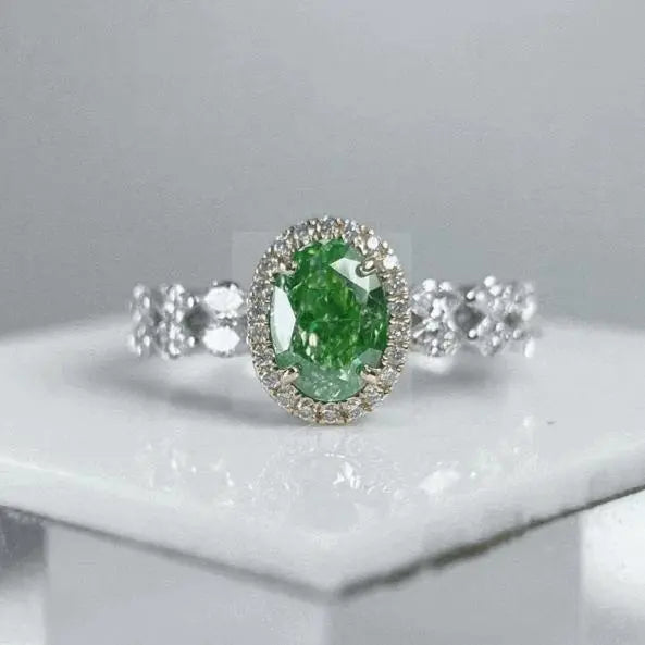 1.020ct Green Diamond Oval Double Row Ring