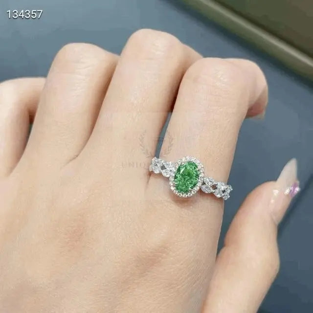 1.020ct Green Diamond Oval Double Row Ring