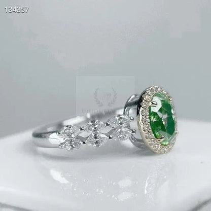 1.020ct Green Diamond Oval Double Row Ring