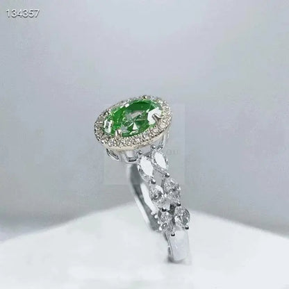 1.020ct Green Diamond Oval Double Row Ring