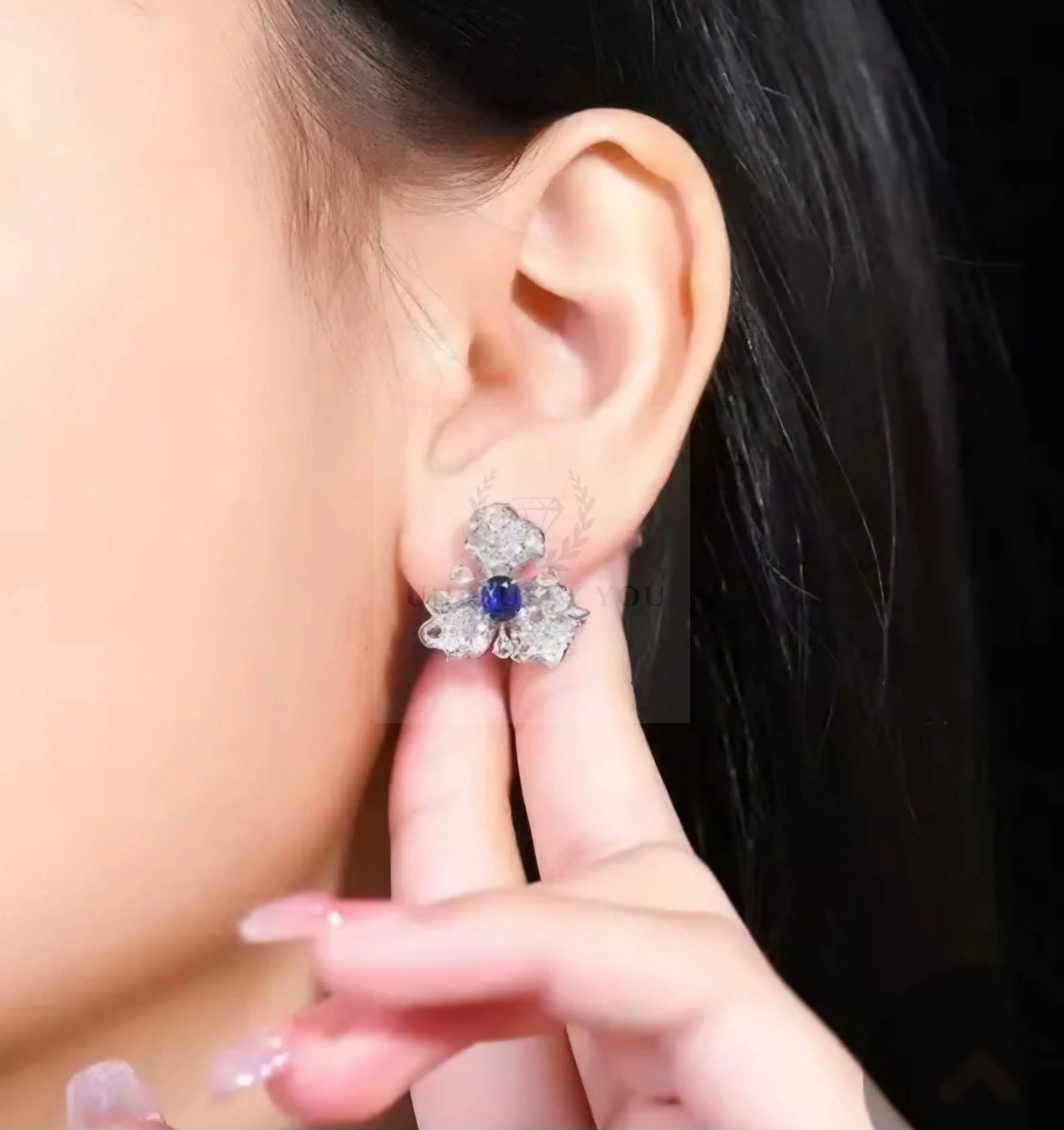 1.55ct Unheated Royal Blue Sapphire Diamond Flower Stud Earrings  Uniquely You Online