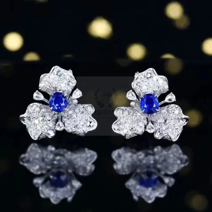 1.55ct Unheated Royal Blue Sapphire Diamond Flower Stud Earrings  Uniquely You Online