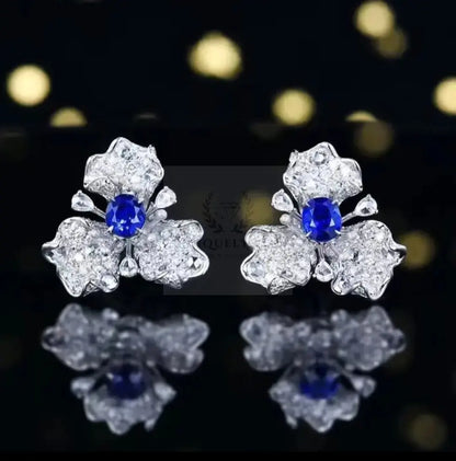 1.55ct Unheated Royal Blue Sapphire Diamond Flower Stud Earrings  Uniquely You Online