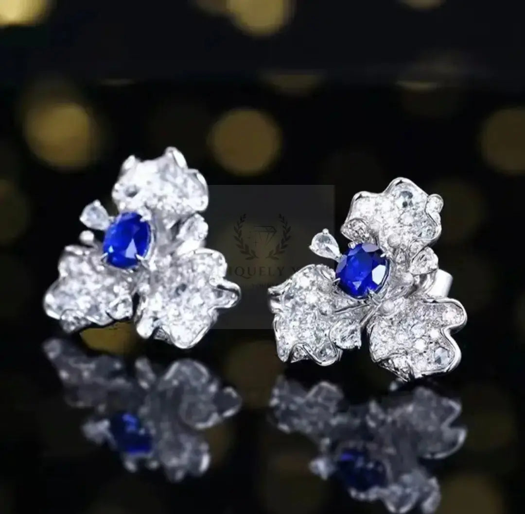 1.55ct Unheated Royal Blue Sapphire Diamond Flower Stud Earrings  Uniquely You Online