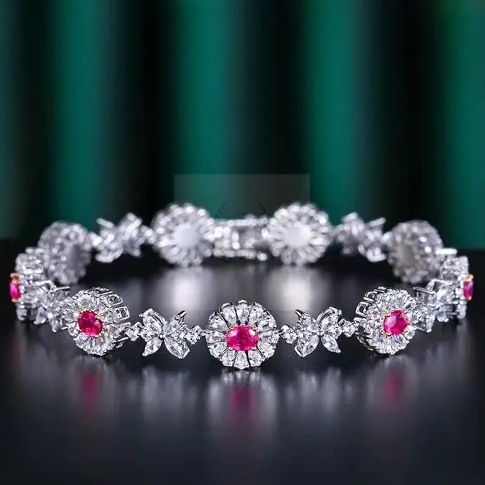 1.76ct Unheated Natural Ruby Flower Bracelet - Uniquely You Online