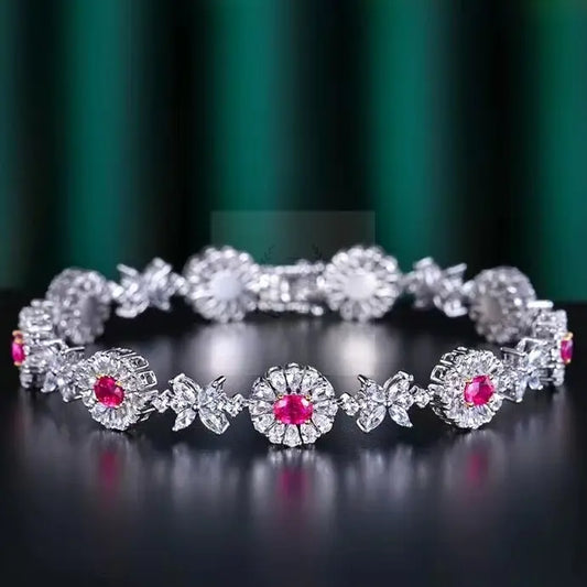 1.76ct Unheated Natural Ruby Flower Bracelet - Uniquely You Online