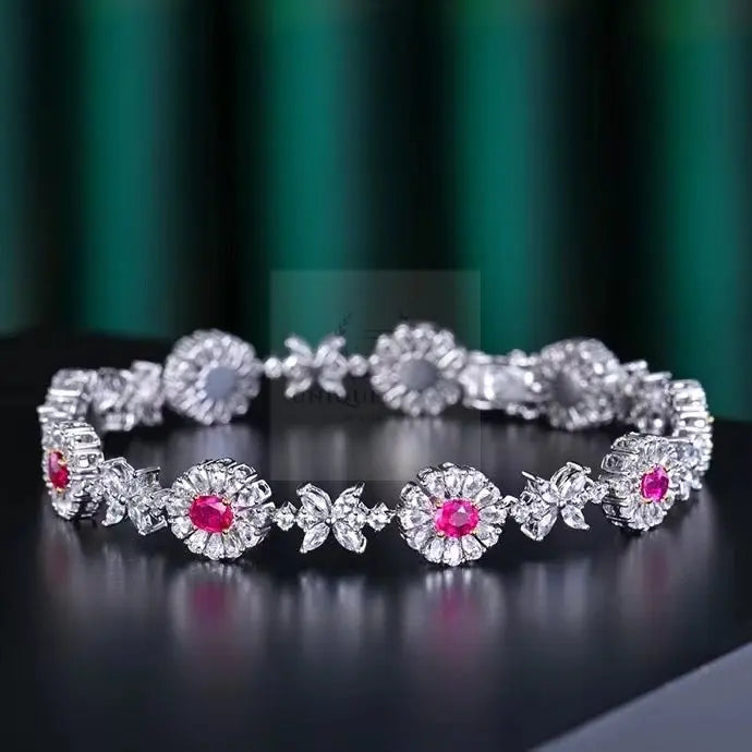 1.76ct Unheated Natural Ruby Flower Bracelet - Uniquely You Online