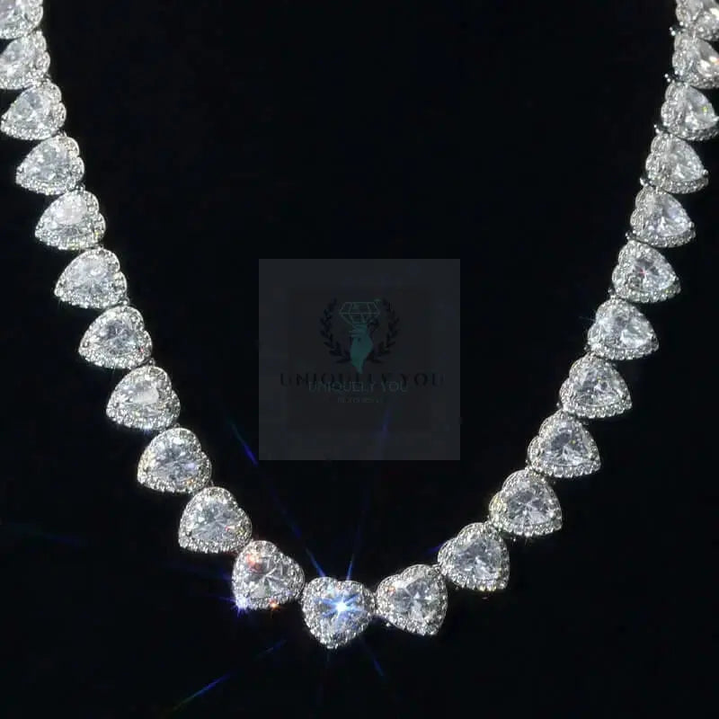 10mm Moissanite Clustered Heart Tennis Chain and Bracelet - Uniquely You Online