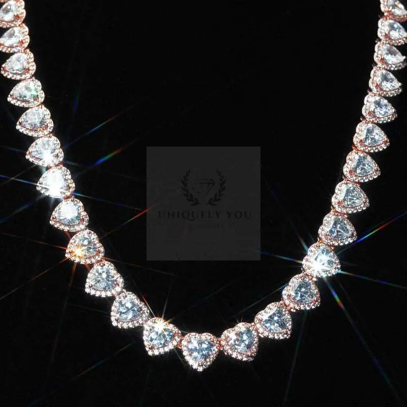 10mm Moissanite Clustered Heart Tennis Chain and Bracelet - Uniquely You Online