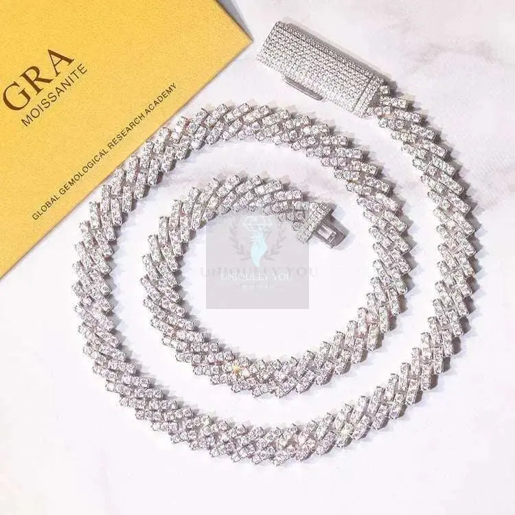 10mm Single Row Moissanite Cuban Link Chain and Bracelet