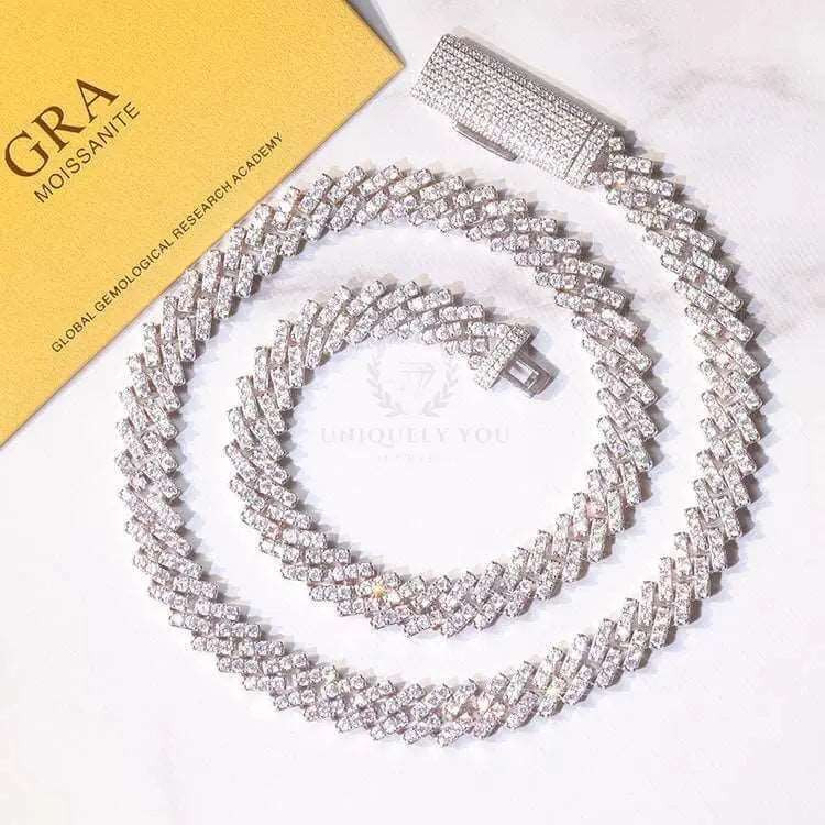 10mm Single Row Moissanite Cuban Link Chain and Bracelet