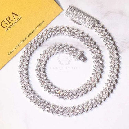 10mm Single Row Moissanite Cuban Link Chain and Bracelet