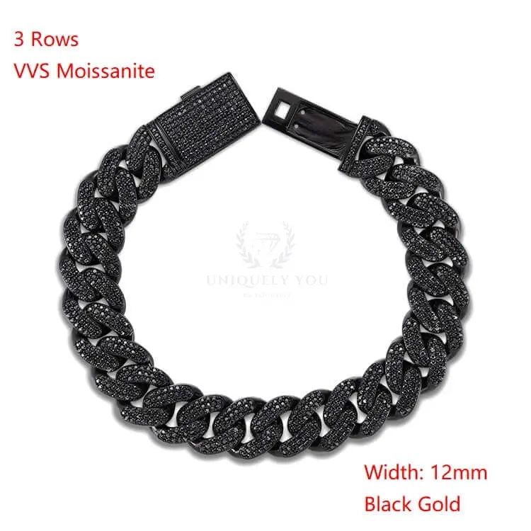 12mm Black Moissanite Cuban Link Bracelet - Uniquely You Online