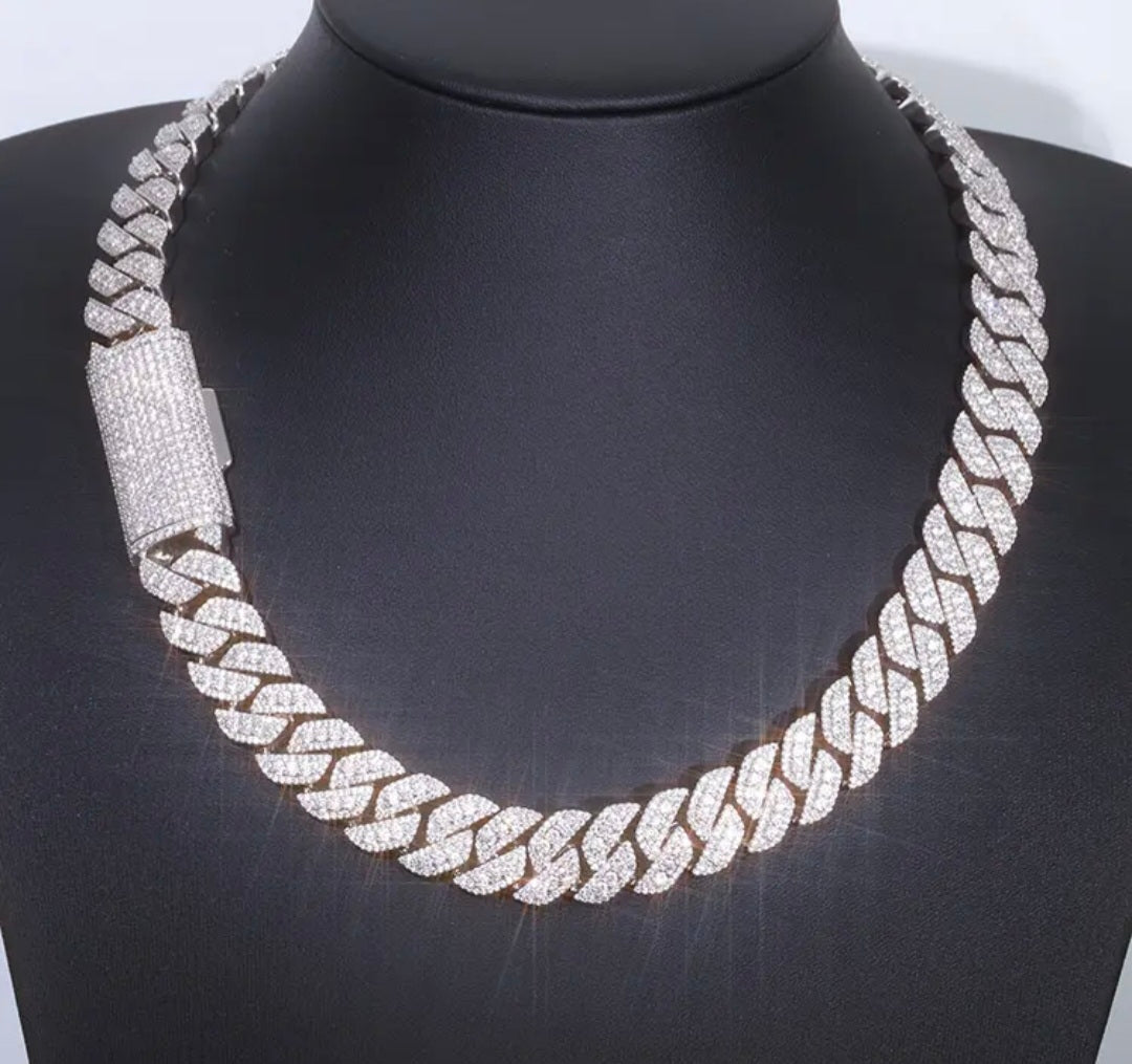 13mm/16mm VVS Moissanite 3-Row Cuban Link Chain and Bracelet