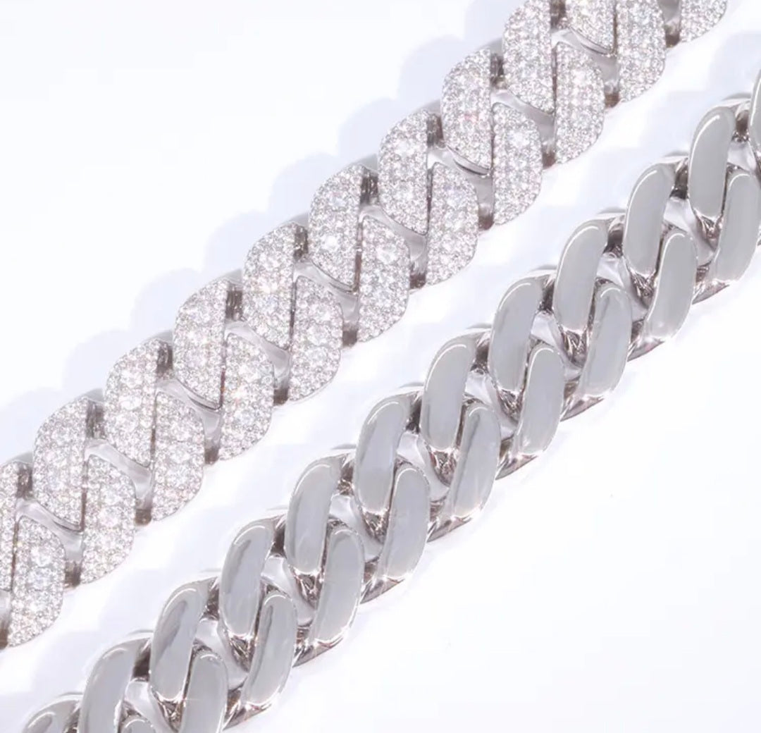 13mm/16mm VVS Moissanite 3-Row Cuban Link Chain and Bracelet