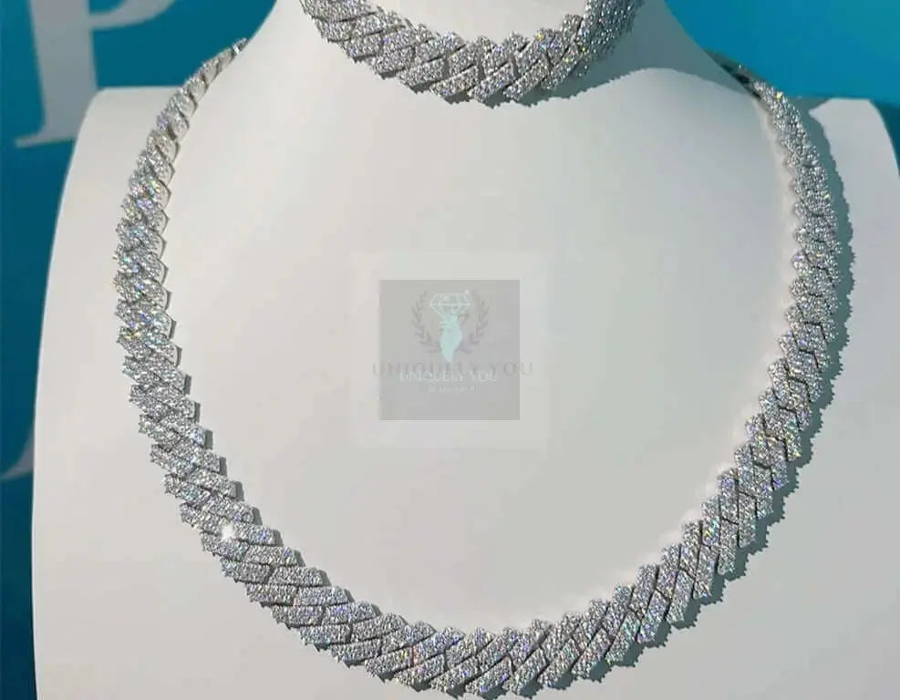 13mm 2-Row Moissanite Cuban Link Chain and Bracelet - Uniquely You Online