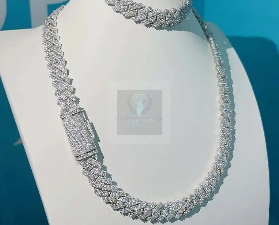 13mm 2-Row Moissanite Cuban Link Chain and Bracelet - Uniquely You Online