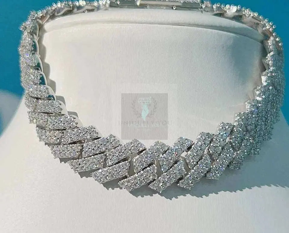 13mm 2-Row Moissanite Cuban Link Chain and Bracelet