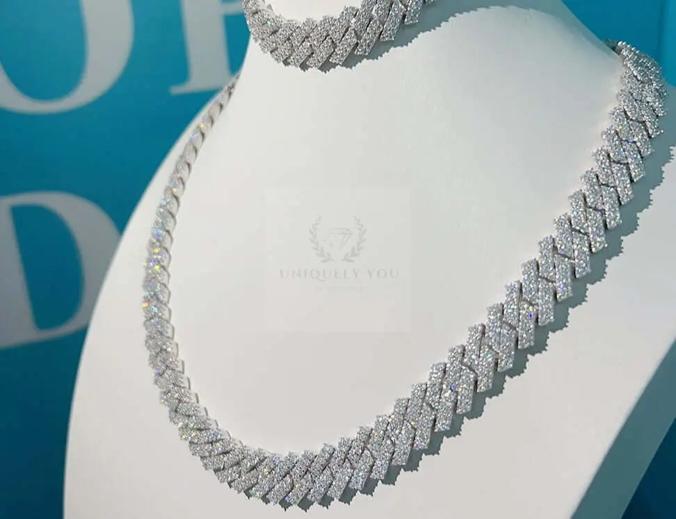 13mm 2-Row Moissanite Cuban Link Chain and Bracelet - Uniquely You Online