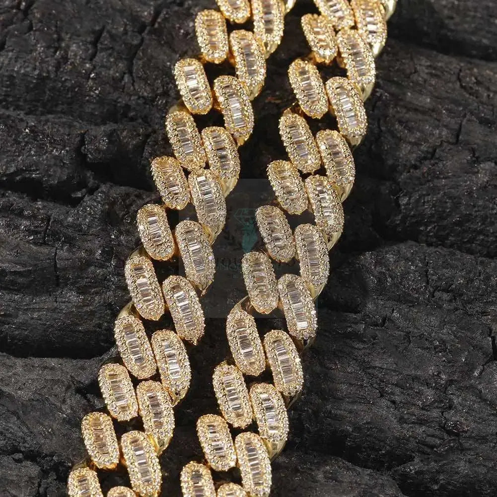 14mm Baguette Cuban Link Chain and Bracelet