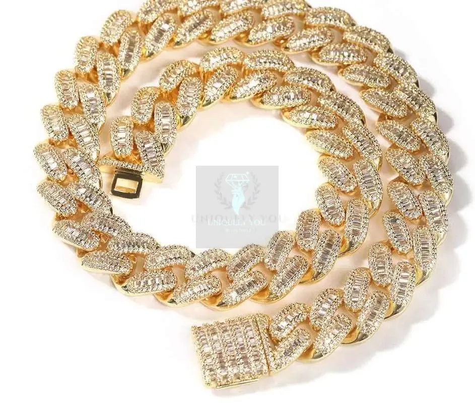 14mm Baguette Cuban Link Chain and Bracelet