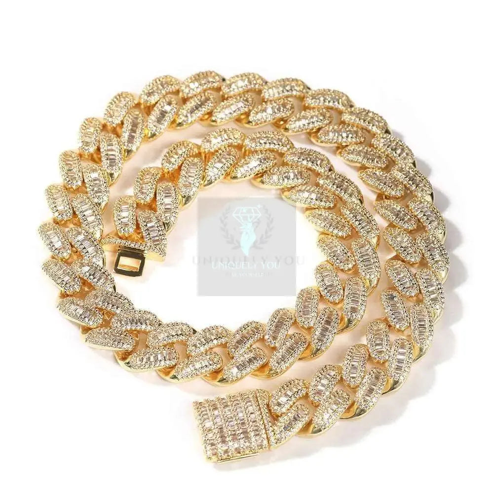 14mm Baguette Cuban Link Chain and Bracelet