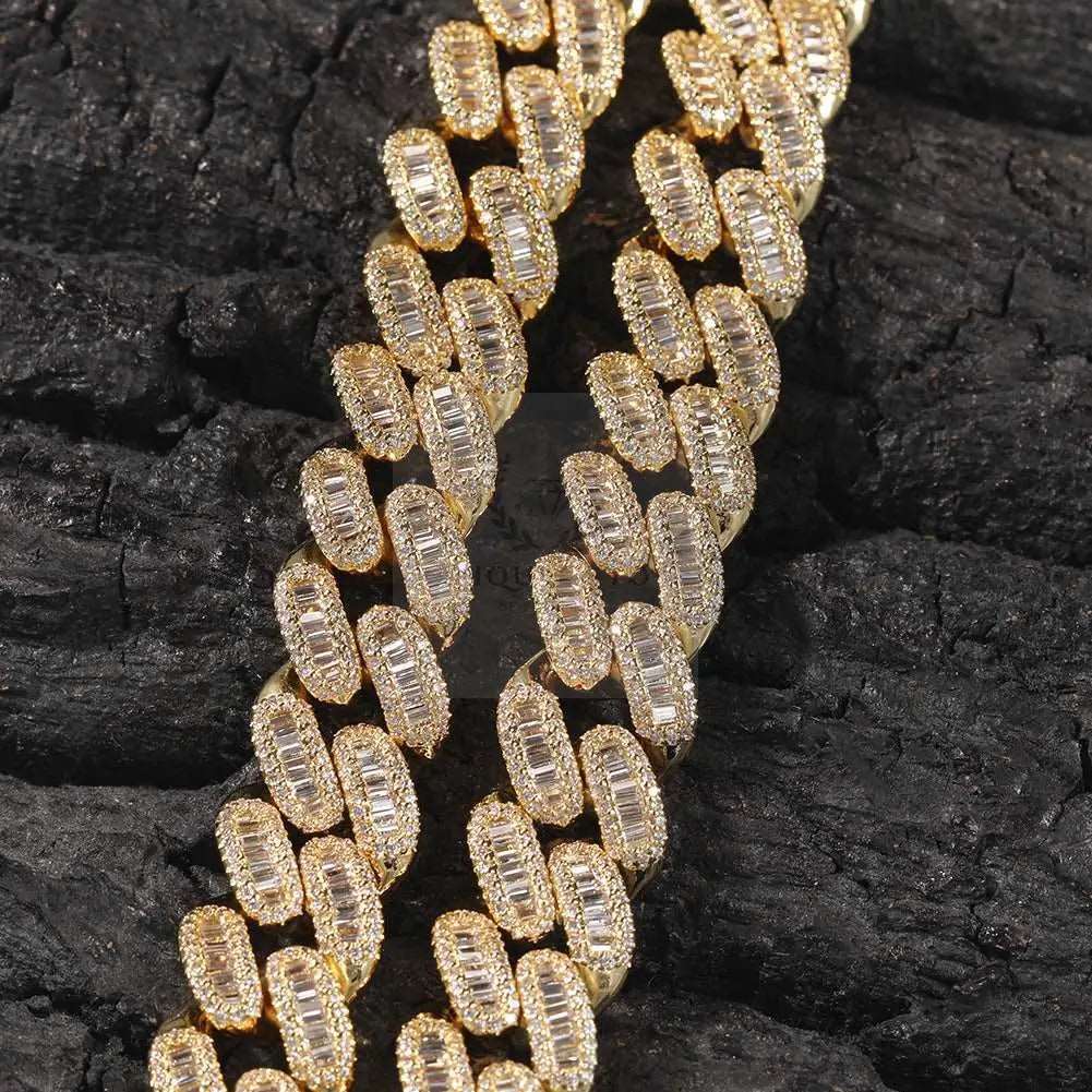 14mm Baguette Cuban Link Chain and Bracelet