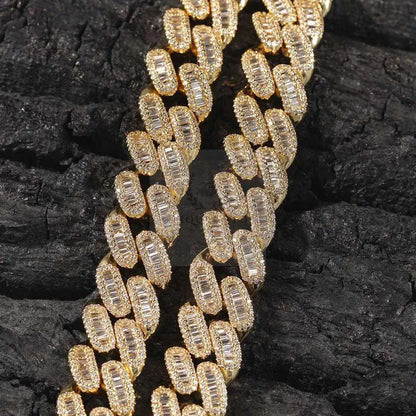 14mm Baguette Cuban Link Chain and Bracelet