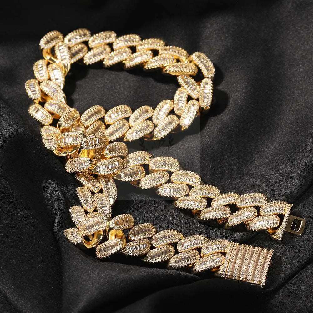 14mm Baguette Cuban Link Chain and Bracelet