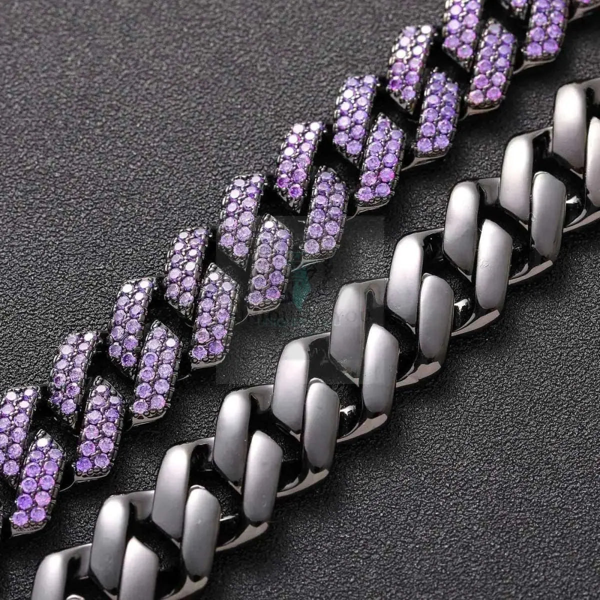 15mm Purple Black Gun Cuban Link Chain and Bracelet