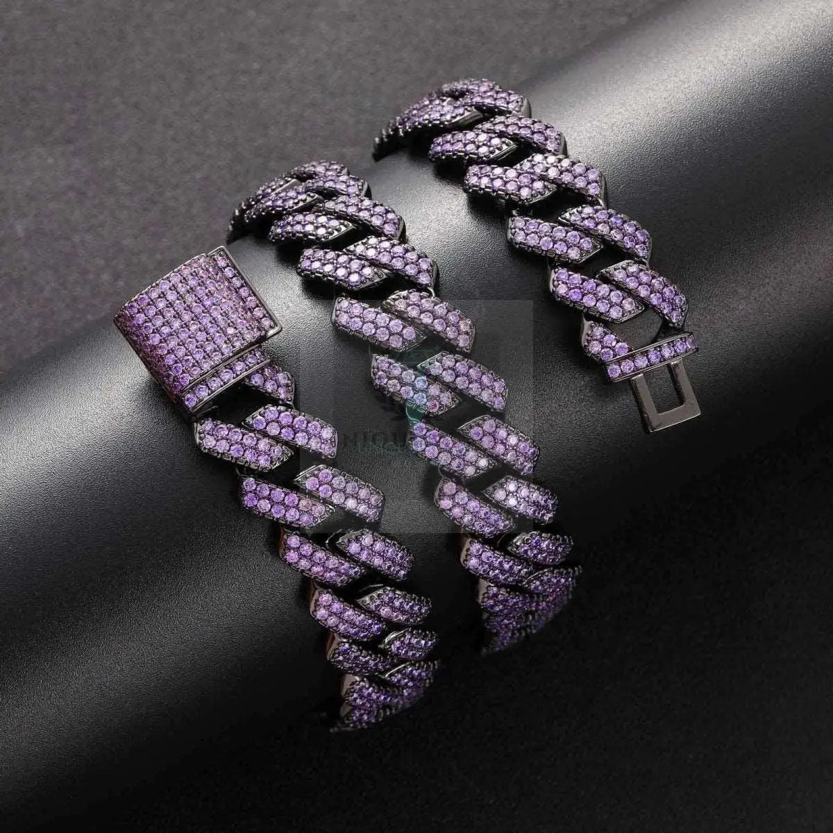 15mm Purple Black Gun Cuban Link Chain and Bracelet