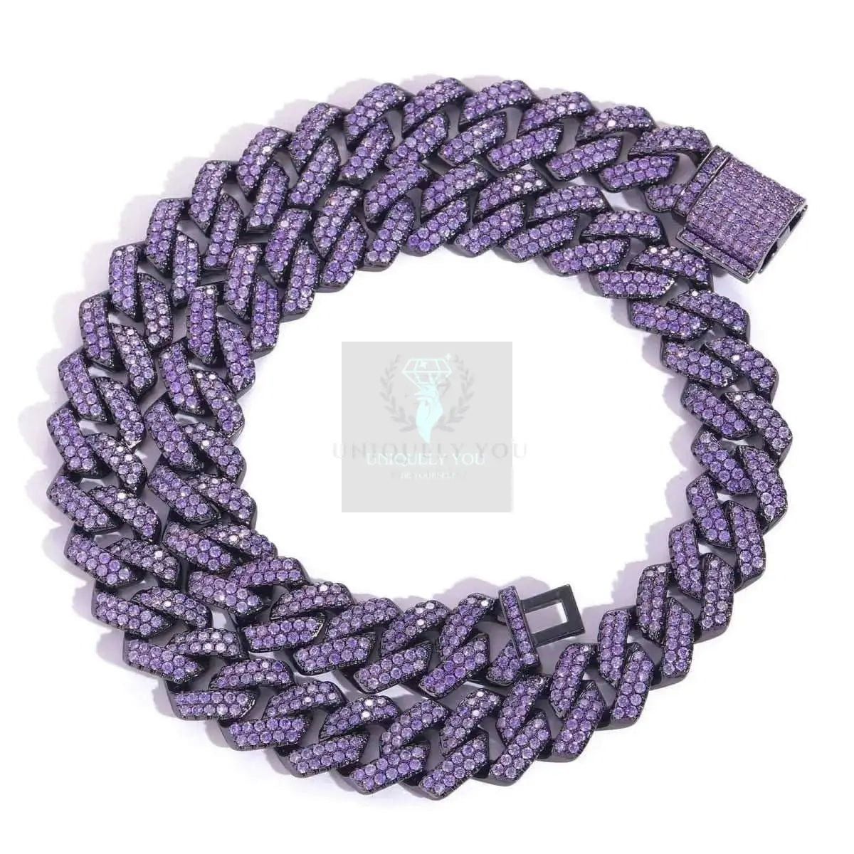 15mm Purple Black Gun Cuban Link Chain and Bracelet