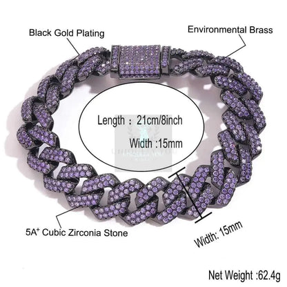 15mm Purple Black Gun Cuban Link Chain and Bracelet