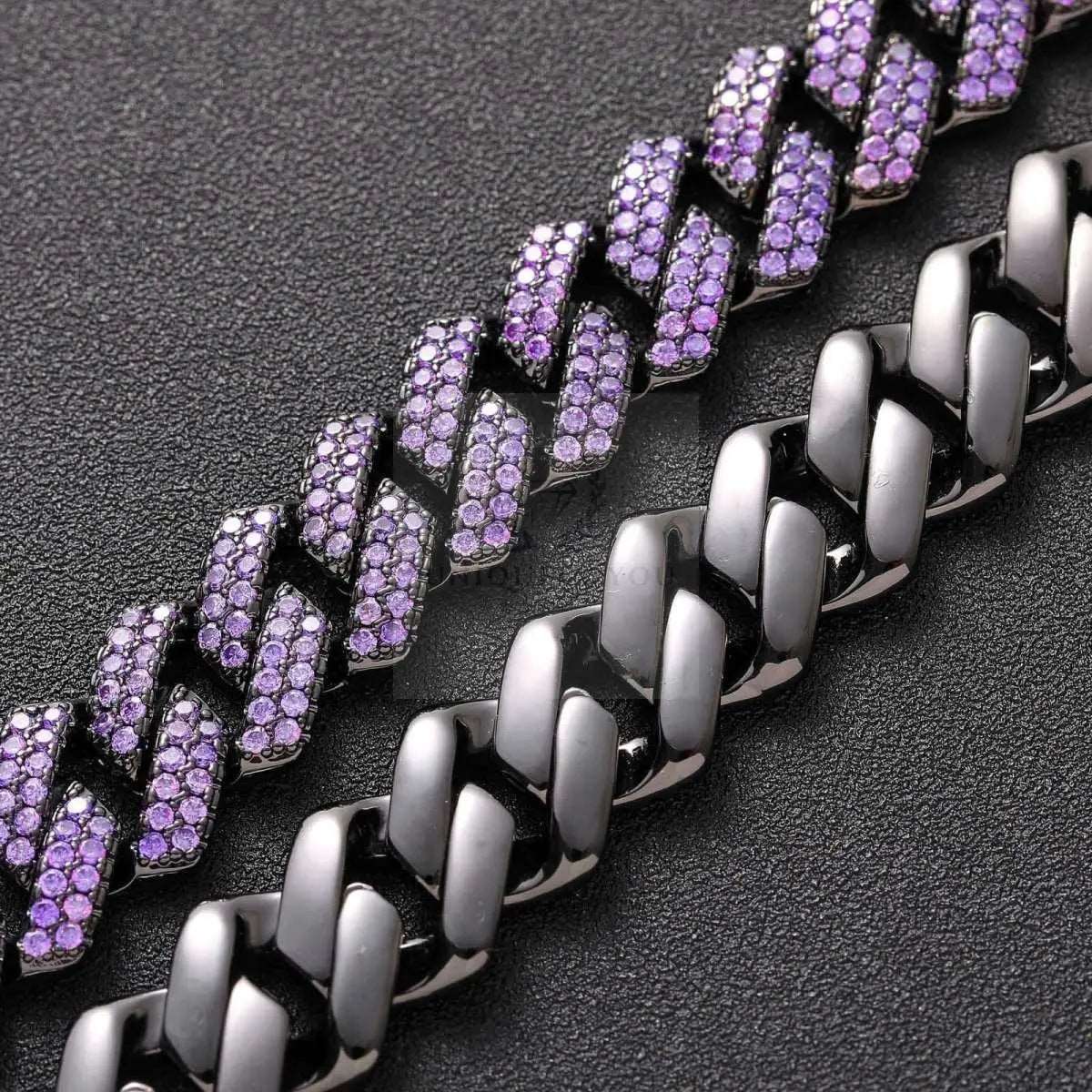 15mm Purple Black Gun Cuban Link Chain and Bracelet