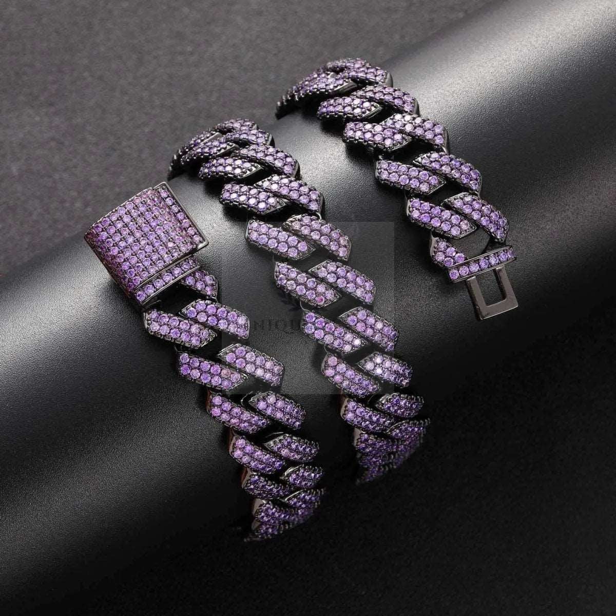 15mm Purple Black Gun Cuban Link Chain and Bracelet