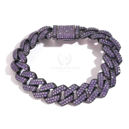 15mm Purple Black Gun Cuban Link Chain and Bracelet