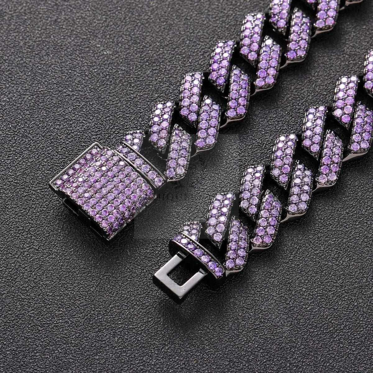 15mm Purple Black Gun Cuban Link Chain and Bracelet