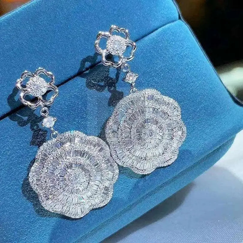 2.0ct Flower Cluster Baguette Diamond Drop Earrings