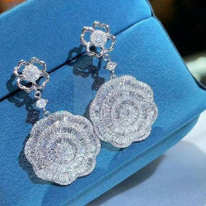 2.0ct Flower Cluster Baguette Diamond Drop Earrings