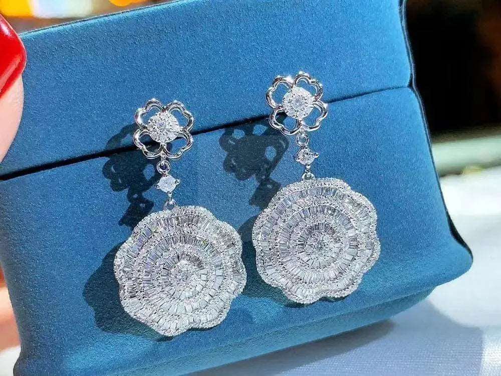 2.0ct Flower Cluster Baguette Diamond Drop Earrings