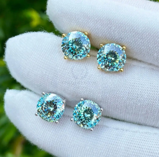 2ct 8mm Moissanite Portuguese Cut Blue-Green Stud Earrings  Uniquely You Online