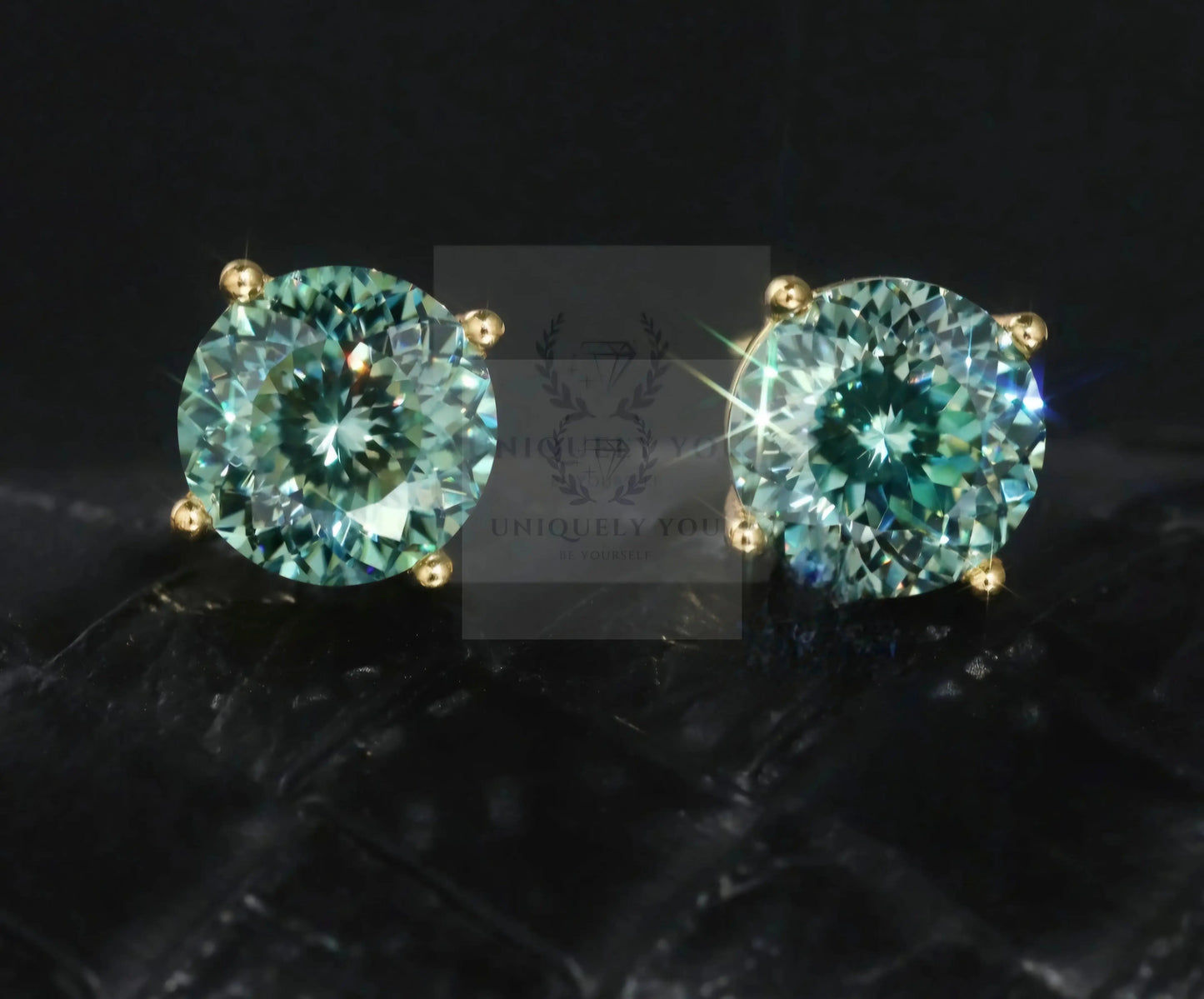 2ct 8mm Moissanite Portuguese Cut Blue-Green Stud Earrings  Uniquely You Online