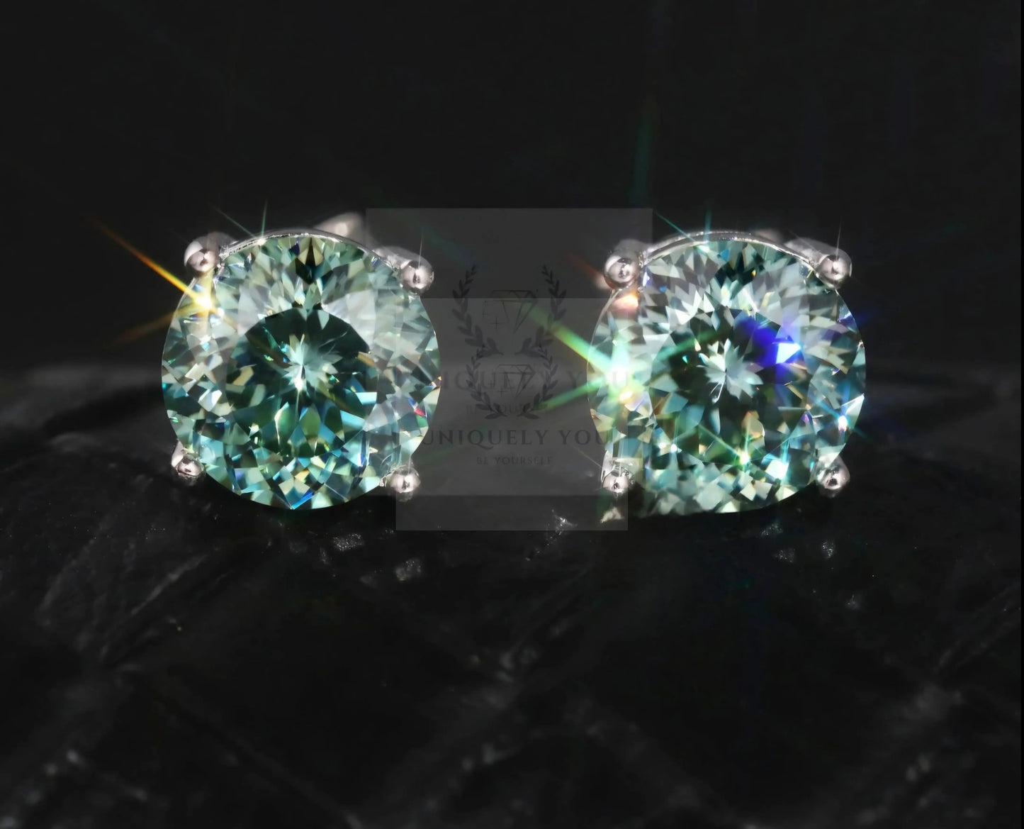 2ct 8mm Moissanite Portuguese Cut Blue-Green Stud Earrings  Uniquely You Online