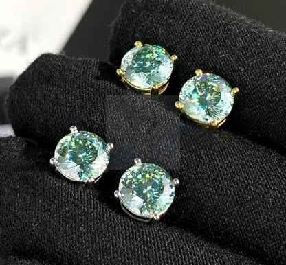 2ct 8mm Moissanite Portuguese Cut Blue-Green Stud Earrings  Uniquely You Online