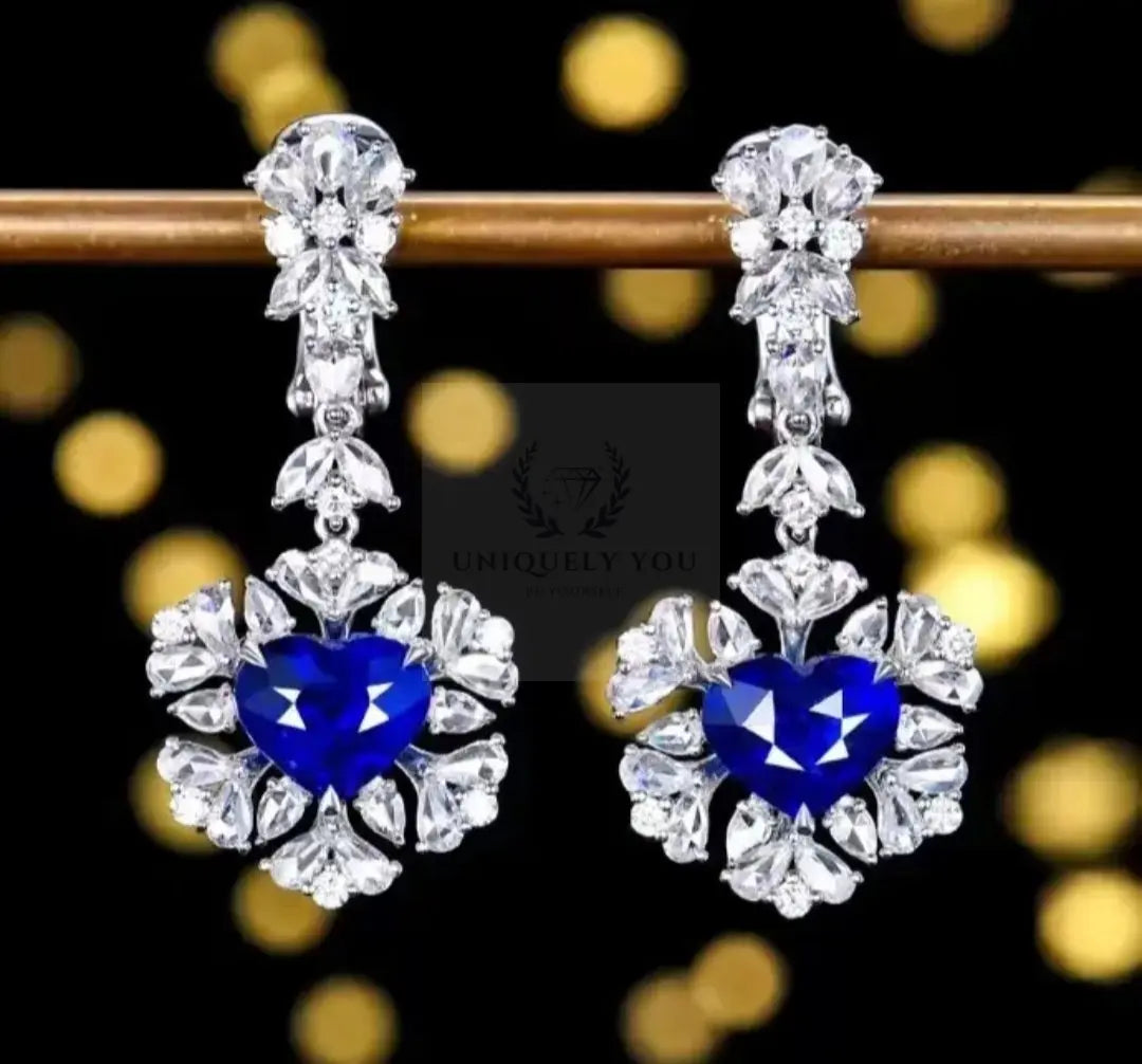 3.58ct Royal Blue Sapphire Heart Dangle Earrings  Uniquely You Online