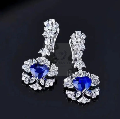 3.58ct Royal Blue Sapphire Heart Dangle Earrings  Uniquely You Online