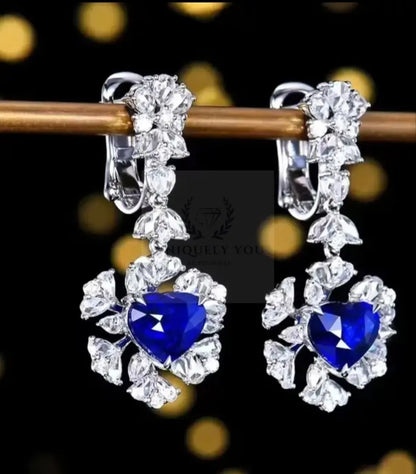 3.58ct Royal Blue Sapphire Heart Dangle Earrings  Uniquely You Online